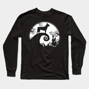 Boston Terrier And Halloween Moon Long Sleeve T-Shirt